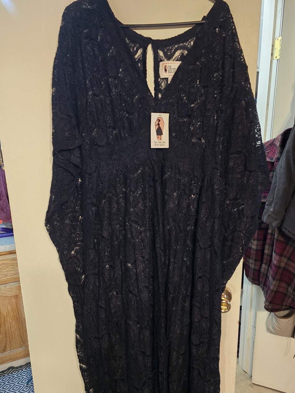 Oblong Box Shop Black Caftan Lace Long Sleeve Women’s Dress
